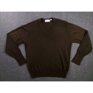 RAM Sweater Men L Brown V Neck Acrylic Pullover Classic Vintage Made Hong Kong